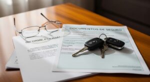 Documentos de seguro y reporte policial tras accidente automovilístico